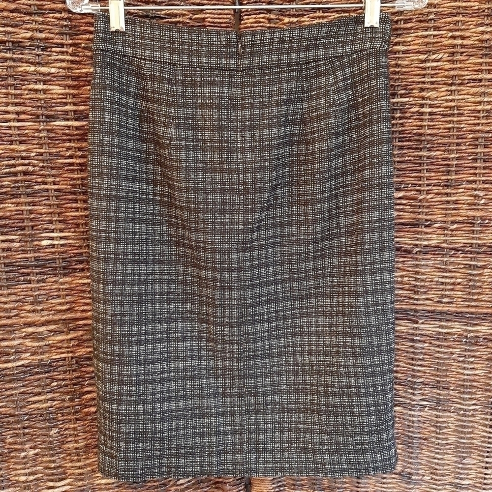 Trina Turk Small Wool Blend Tweed Knee Length Mini Pencil Skirt Black White